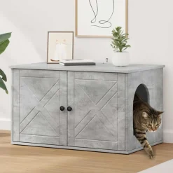 Huisdierbenodigdheden*vidaXL Kattenhuis Beton 85 x 55 x 50 cm Bewerkt hout Betongrijs