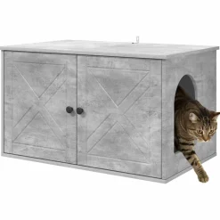 Huisdierbenodigdheden*vidaXL Kattenhuis Beton 85 x 55 x 50 cm Bewerkt hout Betongrijs