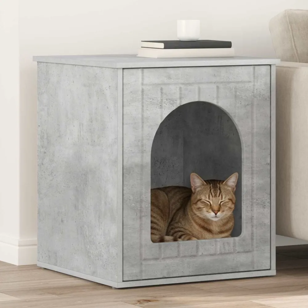 Kattenhuis Beton 53 x 52 x 62 cm Bewerkt hout>vidaXL Hot