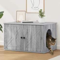 Huisdierbenodigdheden*vidaXL Kattenhuis 85 x 55 x 50 cm Bewerkt hout Grijs sonoma