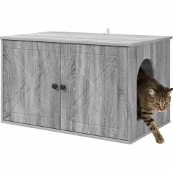 Huisdierbenodigdheden*vidaXL Kattenhuis 85 x 55 x 50 cm Bewerkt hout Grijs sonoma
