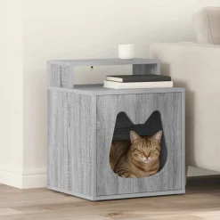 Huisdierbenodigdheden*vidaXL Kattenhuis 42,5 x 40 x 53,5 cm Bewerkt hout Grijs sonoma