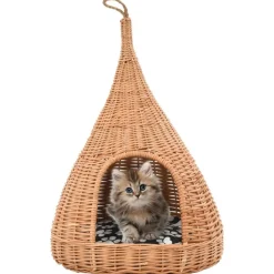 Kattenhuis met kussen tipi 40x60 cm natuurlijk wilgen>vidaXL Online