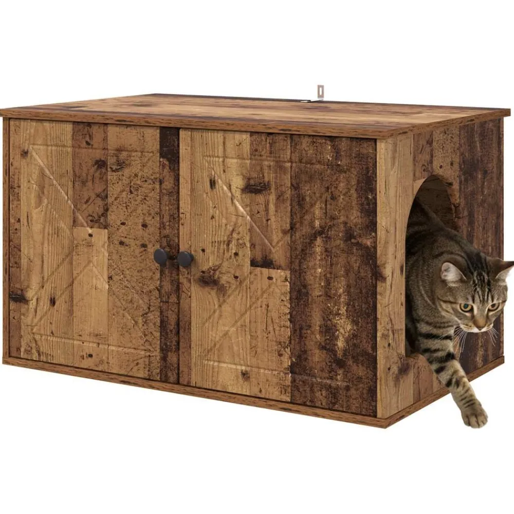 Huisdierbenodigdheden*vidaXL Kattenhuis Oudhout 85 x 55 x 50 cm Bewerkt hout Oud hout
