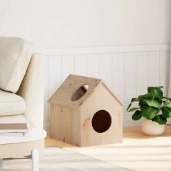 Huisdierbenodigdheden*vidaXL Kattenhuis 41x50x50 cm massief grenenhout Naturel