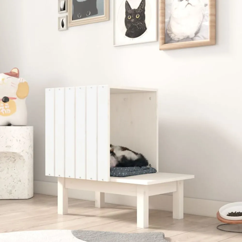 Huisdierbenodigdheden*vidaXL Kattenhuis 60x36x60 cm massief grenenhout Wit