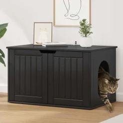 Huisdierbenodigdheden*vidaXL Kattenhuis 85 x 55 x 50,5 cm Bewerkt hout Zwart