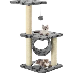Huisdierbenodigdheden*vidaXL Kattenkrabpaal met sisal krabpalen 65 cm pootafdrukken grijs Grijs met pootafdrukken