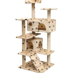 Kattenkrabpaal met sisal krabpalen 125 cm pootafdrukprint beige>vidaXL Best