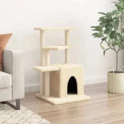 Kattenmeubel met sisal krabpalen 83,5 cm crèmekleurig><noscript><img width=