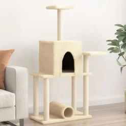 Kattenmeubel met sisal krabpalen 122 cm crèmekleurig>vidaXL Outlet