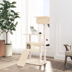 Huisdierbenodigdheden*vidaXL Kattenmeubel met sisal krabpalen 131 cm crèmekleurig Cr&egrave;me