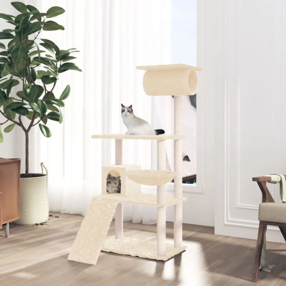 Huisdierbenodigdheden*vidaXL Kattenmeubel met sisal krabpalen 131 cm crèmekleurig Crème
