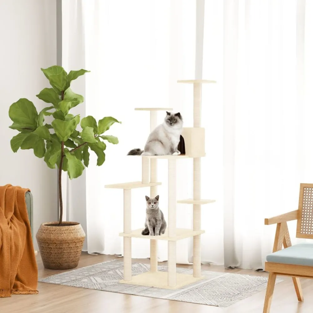 Huisdierbenodigdheden*vidaXL Kattenmeubel met sisal krabpalen 153 cm crèmekleurig Crème