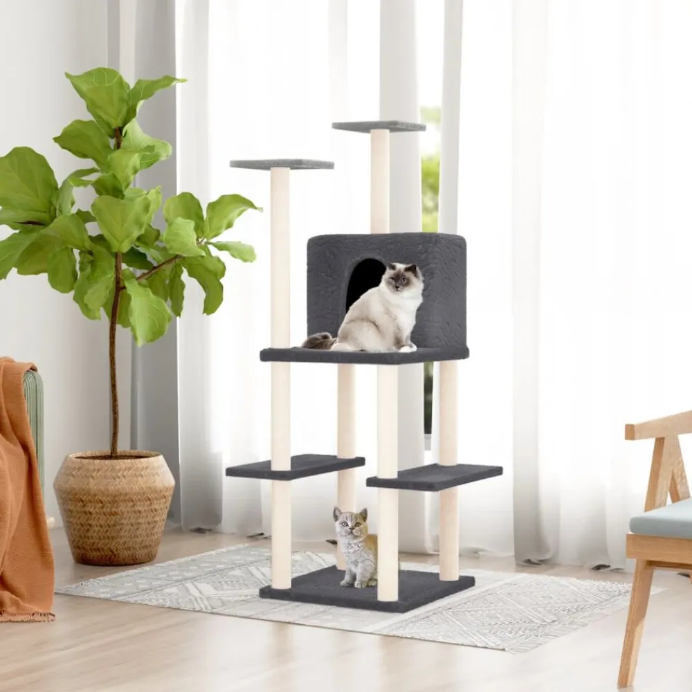 Huisdierbenodigdheden*vidaXL Kattenmeubel met sisal krabpalen 144,5 cm Donkergrijs