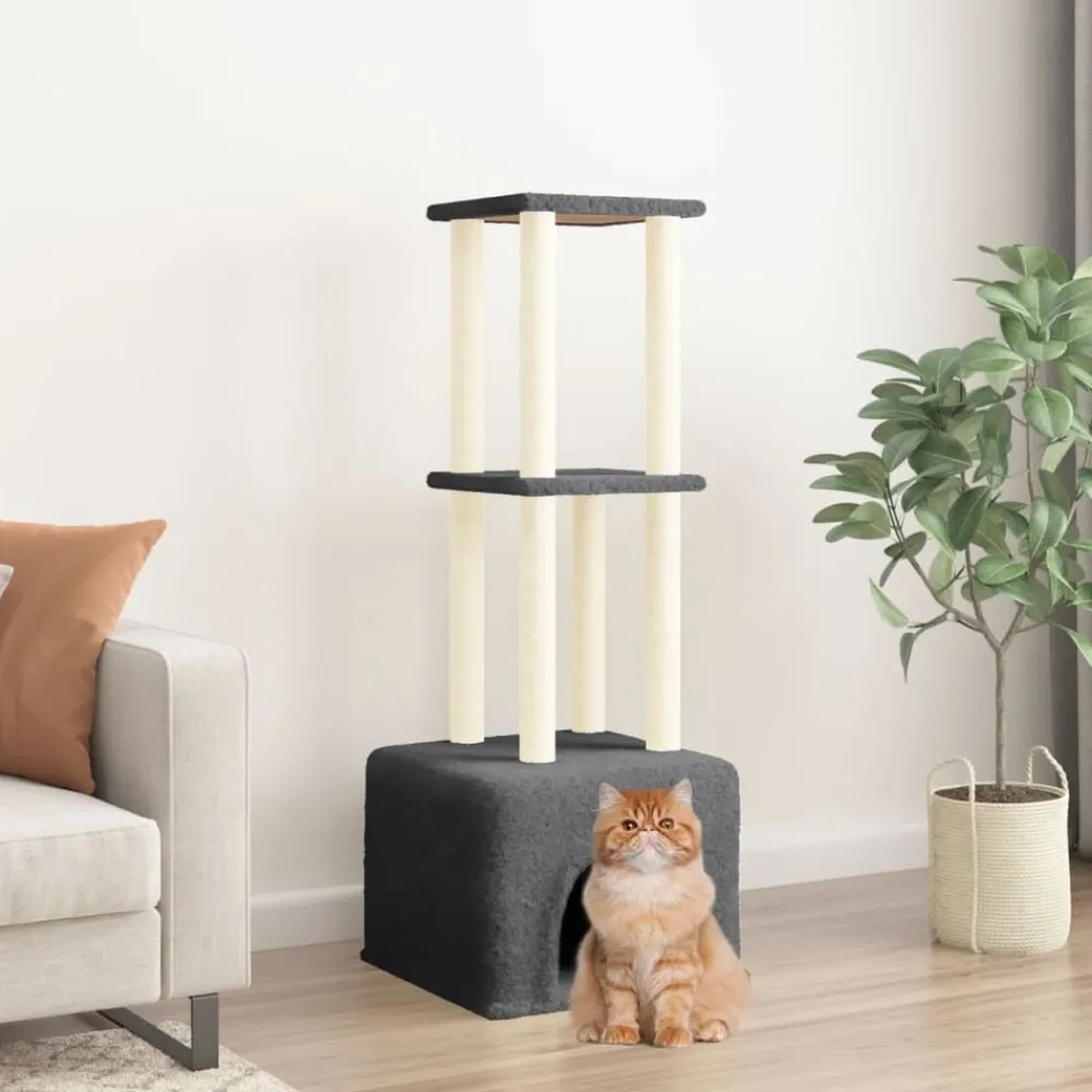 Huisdierbenodigdheden*vidaXL Kattenmeubel met sisal krabpalen 133,5 cm Donkergrijs