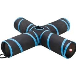 Kattentunnel 4-voudig 132 cm polyester zwart en blauw>vidaXL Clearance
