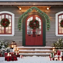 Woon- & Tuinaccessoires*vidaXL Kerstslinger versierd met kerstballen en LED-lampjes 5 m