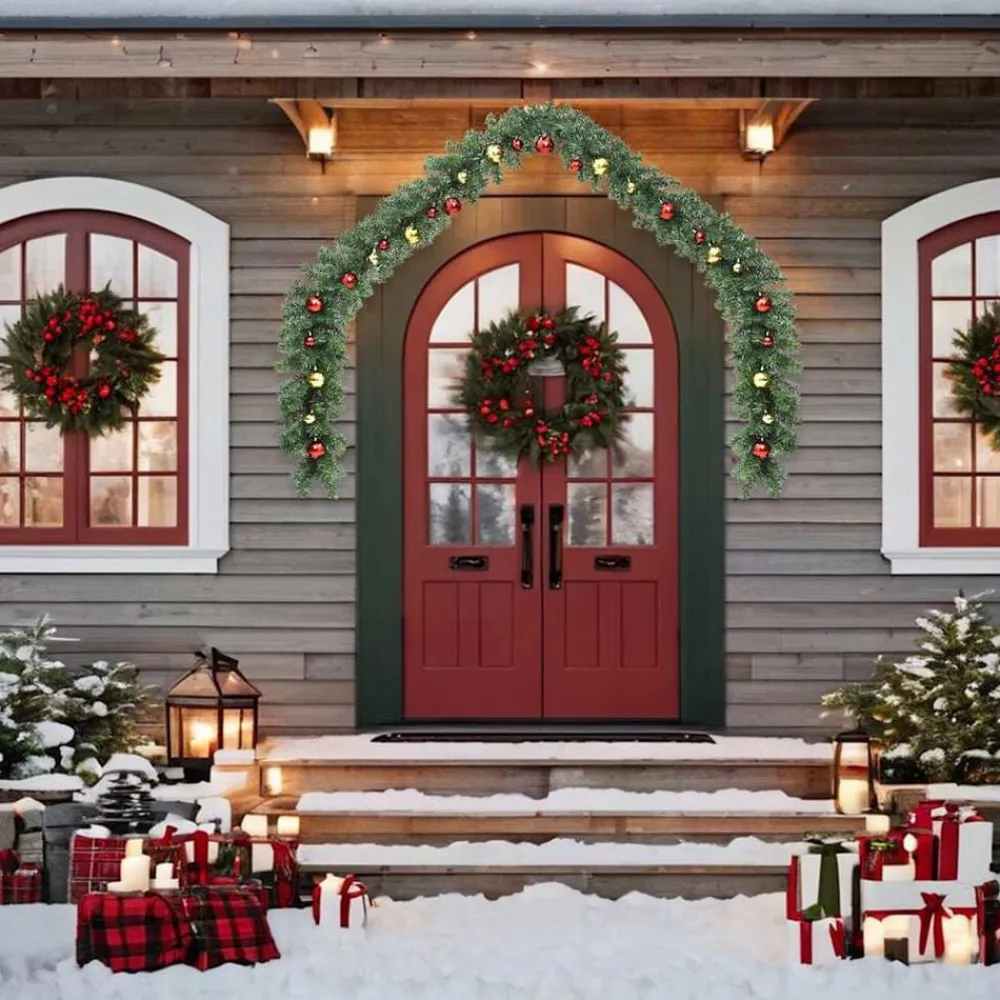 Woon- & Tuinaccessoires*vidaXL Kerstslinger versierd met kerstballen en LED-lampjes 5 m