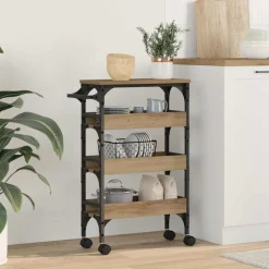 Trolleys*vidaXL Keuken Trolley Artisan Eiken 53 x 20 x 76 cm Bewerkt hout artisanaal eikenkleurig