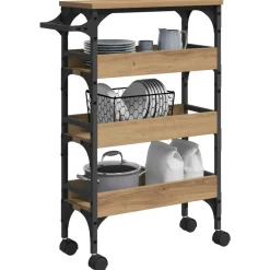Trolleys*vidaXL Keuken Trolley Artisan Eiken 53 x 20 x 76 cm Bewerkt hout artisanaal eikenkleurig