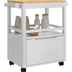 Trolleys*vidaXL Keuken Trolley FLORO 72,5 x 45 x 80 cm Massief Vurenhout Wit