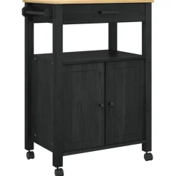 Trolleys*vidaXL Keuken Trolley MONZA 60 x 40 x 88,5 cm Massief Vurenhout Zwart