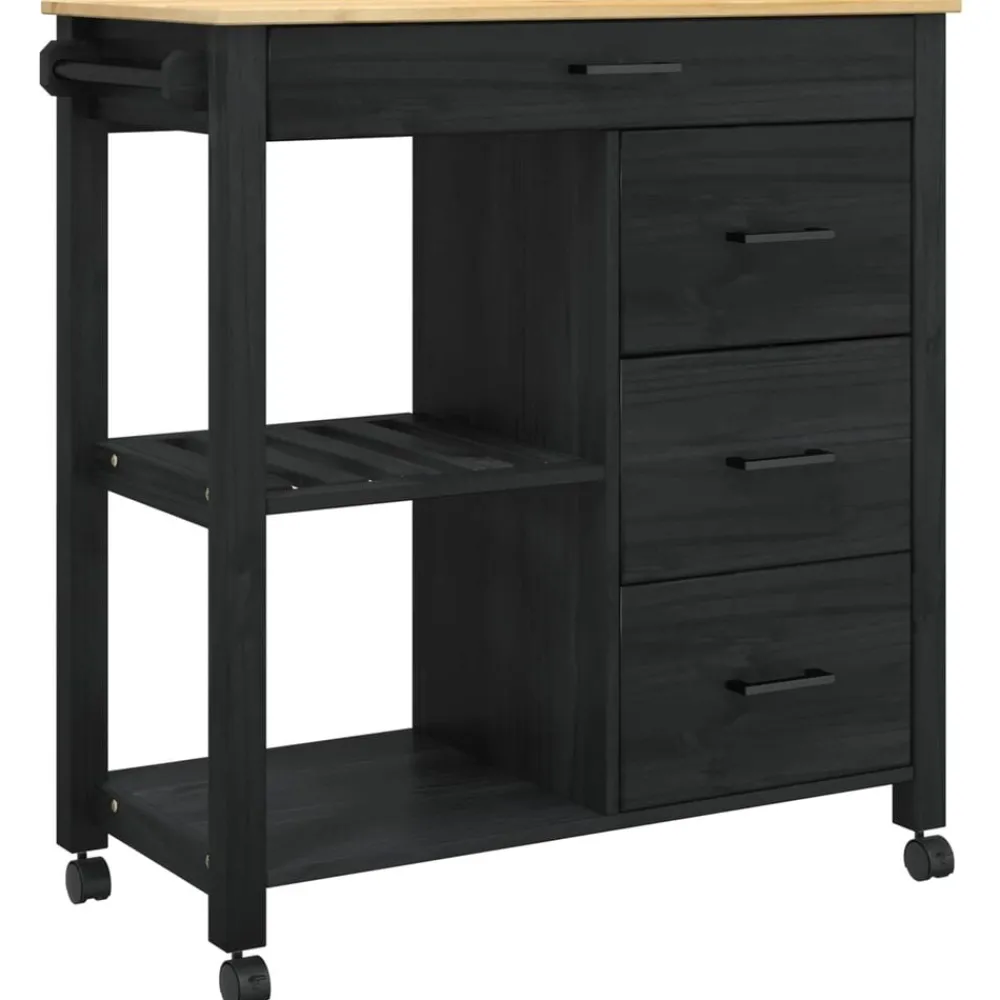 Trolleys*vidaXL Keuken Trolley MONZA 84 x 40 x 88,5 cm Massief Vurenhout Zwart