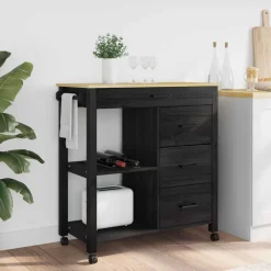 Trolleys*vidaXL Keuken Trolley MONZA 84 x 40 x 88,5 cm Massief Vurenhout Zwart