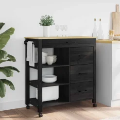 Trolleys*vidaXL Keuken Trolley MONZA 84 x 40 x 88,5 cm Massief Vurenhout Zwart