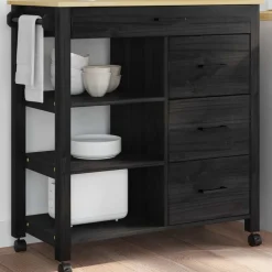 Trolleys*vidaXL Keuken Trolley MONZA 84 x 40 x 88,5 cm Massief Vurenhout Zwart