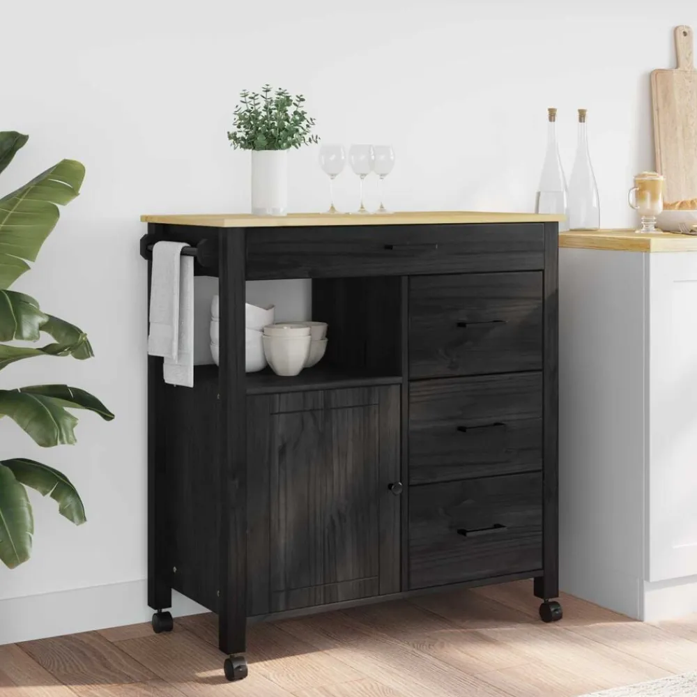 Keuken Trolley MONZA 84 x 40 x 88,5 cm Massief Vurenhout>vidaXL New