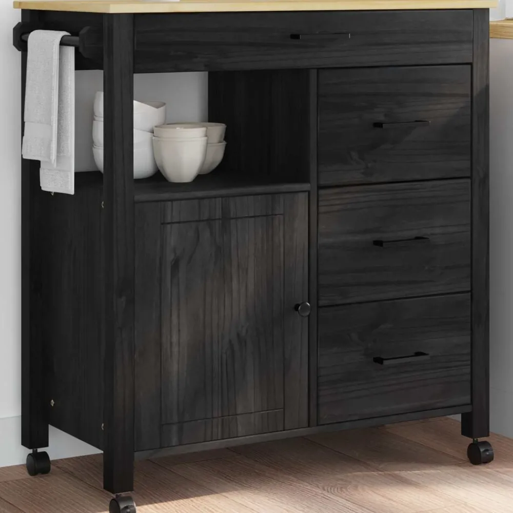 Keuken Trolley MONZA 84 x 40 x 88,5 cm Massief Vurenhout>vidaXL New
