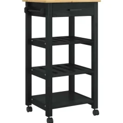 Trolleys*vidaXL Keuken Trolley MONZA 48 x 40 x 88,5 cm Massief Vurenhout Zwart