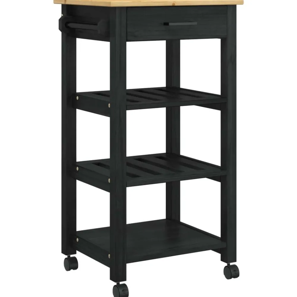 Trolleys*vidaXL Keuken Trolley MONZA 48 x 40 x 88,5 cm Massief Vurenhout Zwart