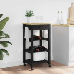 Trolleys*vidaXL Keuken Trolley MONZA 48 x 40 x 88,5 cm Massief Vurenhout Zwart