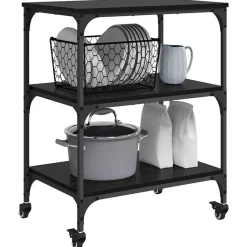 Trolleys*vidaXL Keuken Trolley 60 x 41 x 76 cm Bewerkt hout Zwart eiken