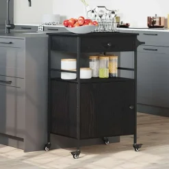 Trolleys*vidaXL Keuken Trolley 56 x 43 x 89,5 cm Bewerkt hout Zwart eiken