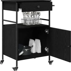 Trolleys*vidaXL Keuken Trolley 56 x 43 x 89,5 cm Bewerkt hout Zwart eiken