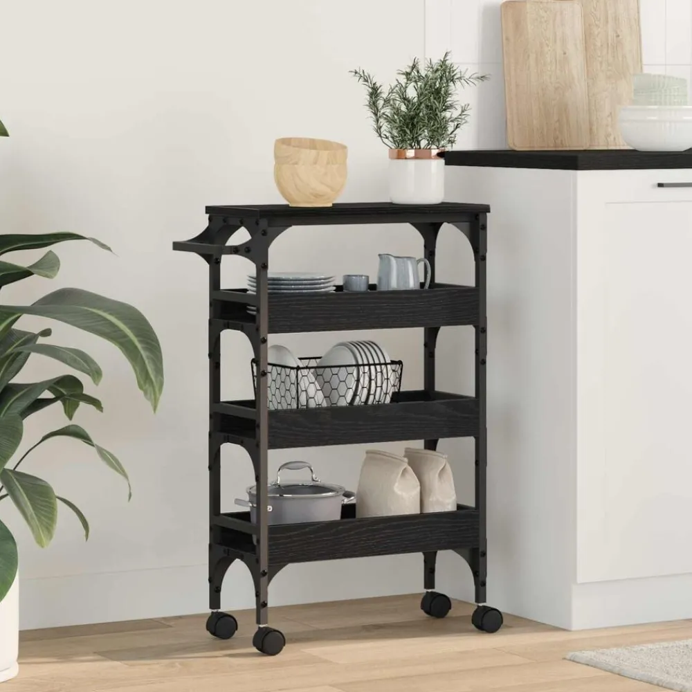Trolleys*vidaXL Keuken Trolley 53 x 20 x 76 cm Bewerkt hout Zwart eiken