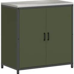 Kasten & Opbergmeubelen*vidaXL Keukenopslag met plank Olijf Groen 90 x 50 x 92 cm Staal Olijfgroen