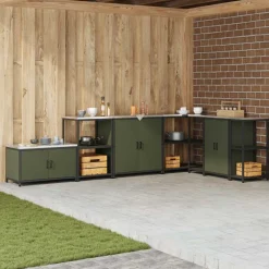 Kasten & Opbergmeubelen*vidaXL Keukenopslag met plank Olijf Groen 90 x 50 x 92 cm Staal Olijfgroen