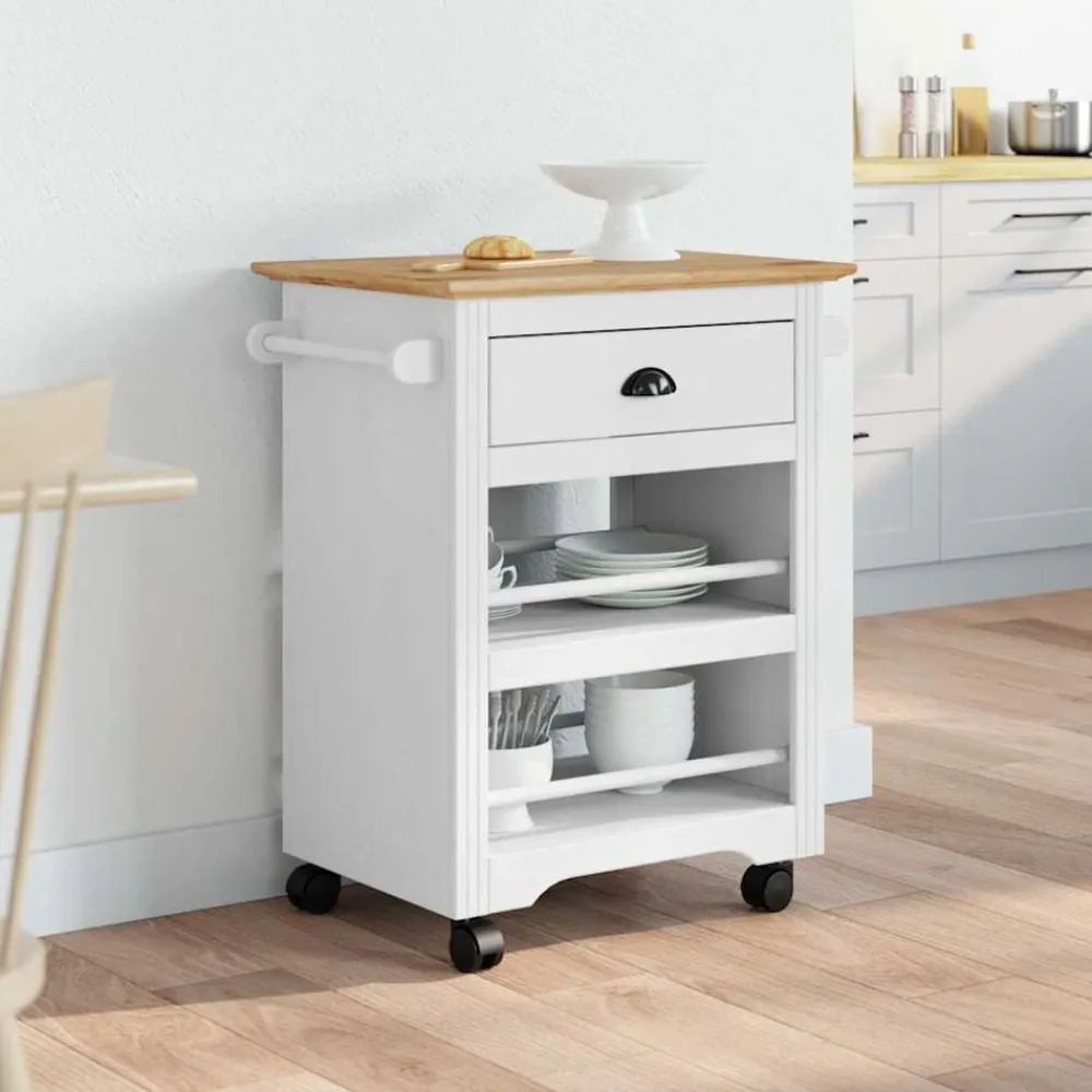 Trolleys*vidaXL Keukentrolley BODO 67,5x45x80 cm Wit en bruin