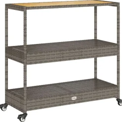Keukentrolley 3-laags poly rattan en massief acaciahout grijs>vidaXL Discount