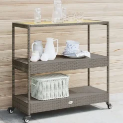 Keukentrolley 3-laags poly rattan en massief acaciahout grijs>vidaXL Discount