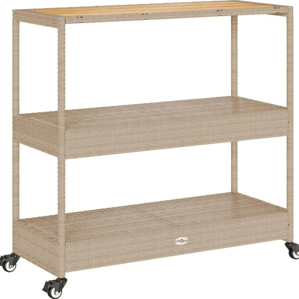 Trolleys*vidaXL Keukentrolley 3-laags poly rattan en massief acaciahout beige Beige en bruin