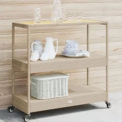 Trolleys*vidaXL Keukentrolley 3-laags poly rattan en massief acaciahout beige Beige en bruin