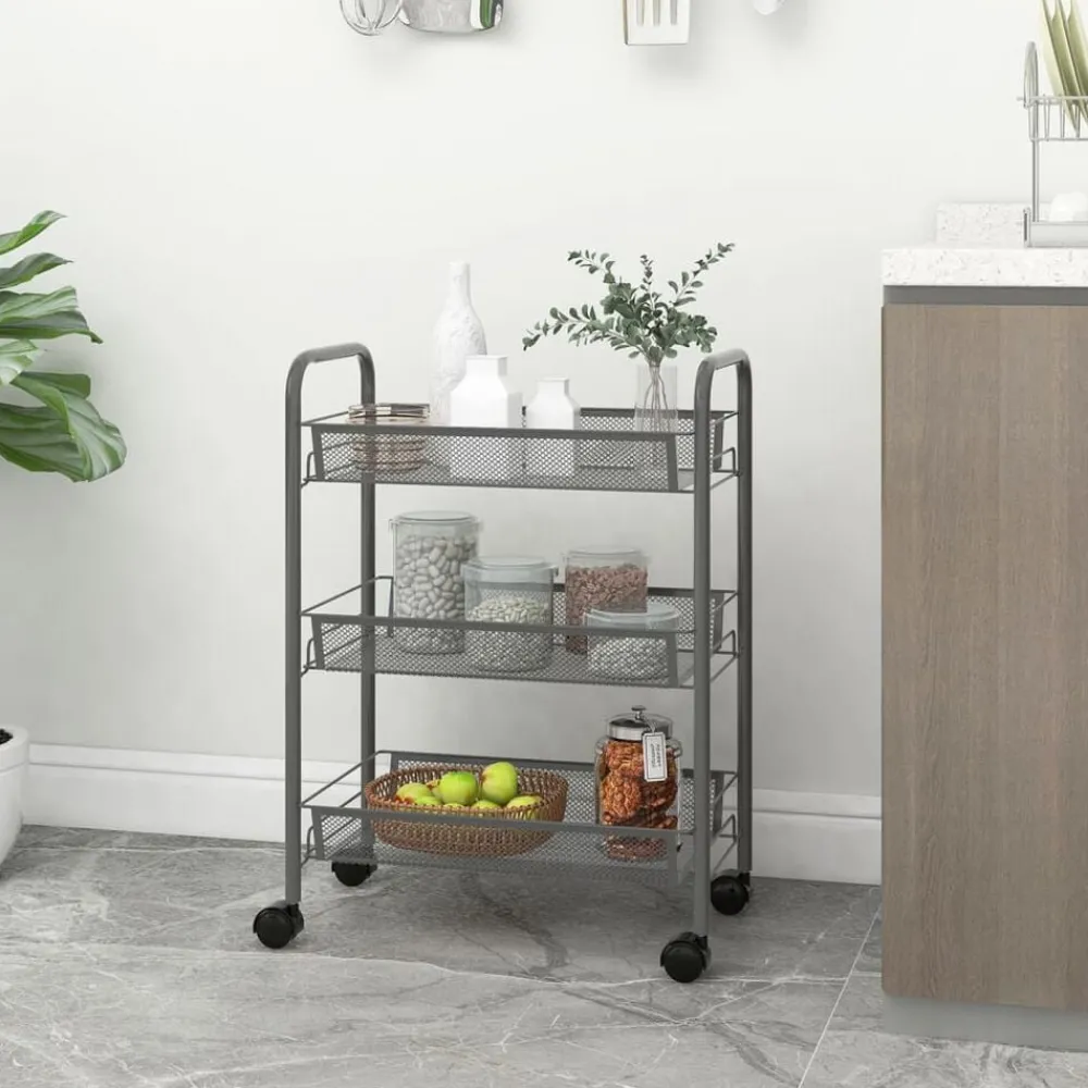 Trolleys*vidaXL Keukentrolley 3-laags 46x26x54 cm ijzer Grijs