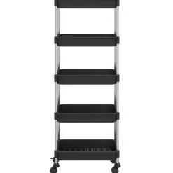 Trolleys*vidaXL Keukentrolley 5-laags 42x29x128 cm ijzer en ABS Zwart