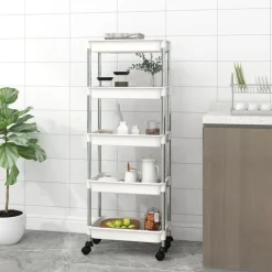 Trolleys*vidaXL Keukentrolley 5-laags 42x29x128 cm ijzer en ABS Wit